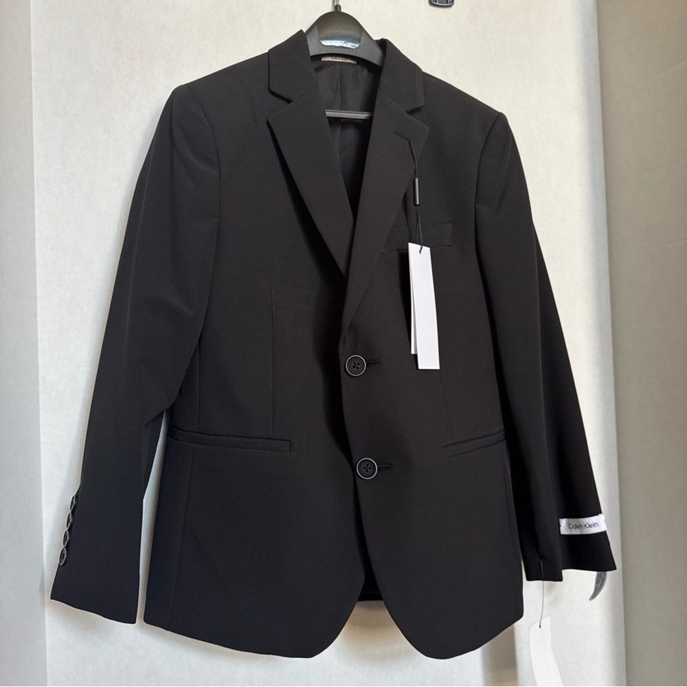 Calvin Klein Boys Black Suit Jacket Blazer Size 8 Regular Slim Fit NWT 2 Button